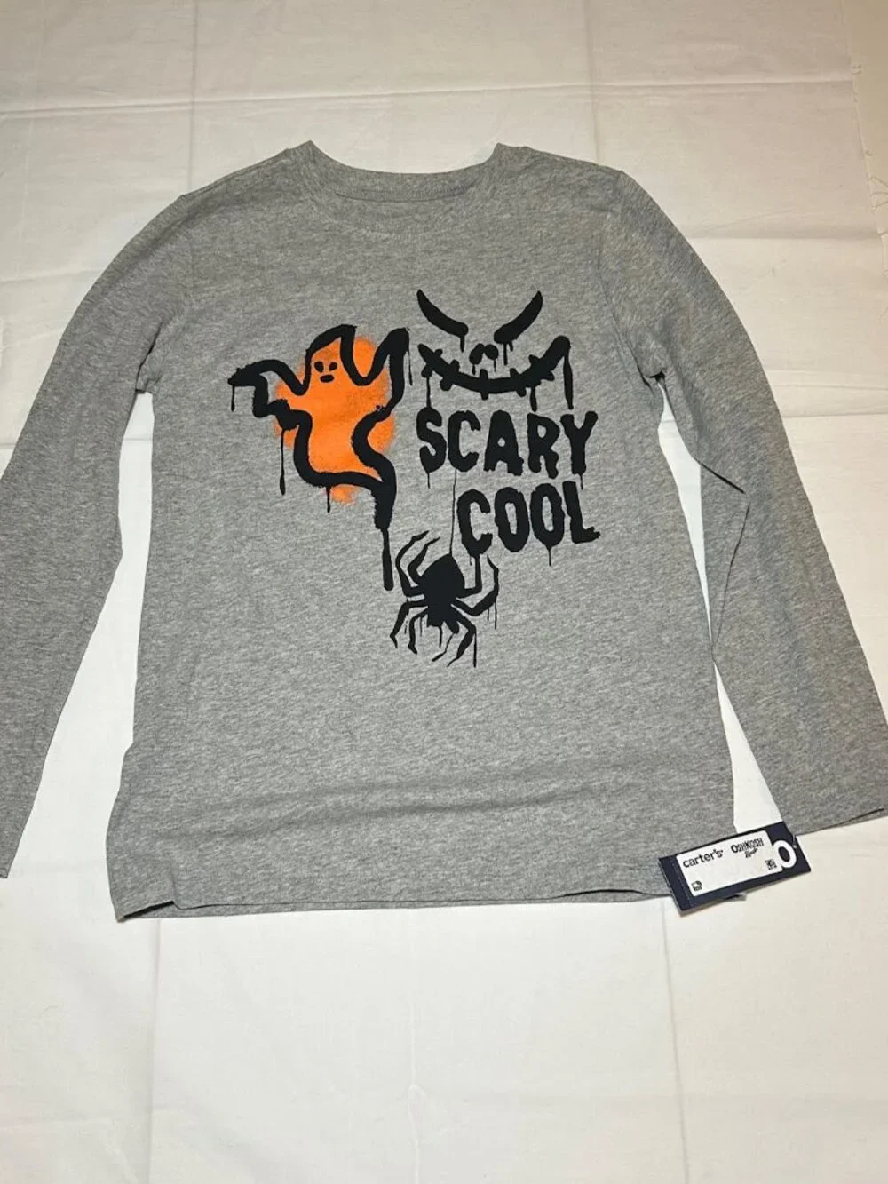 OshKosh B'gosh Boys Gray Scary Cool Halloween Long Sleeve T-shirt Top NWT